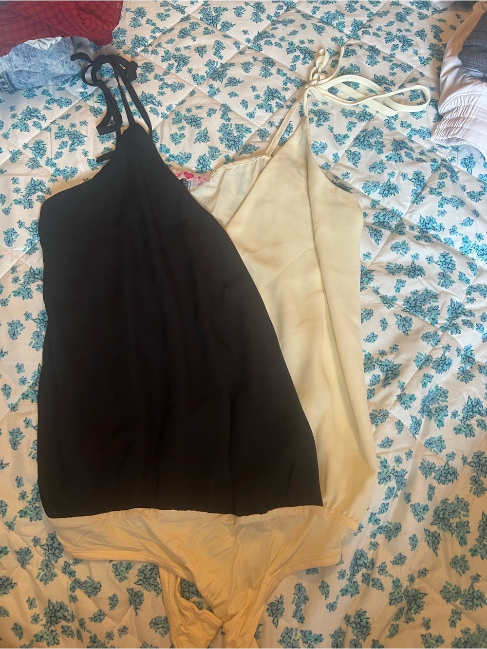 Buddy Love Black and Cream Tie-Strap Bodysuit Duo
